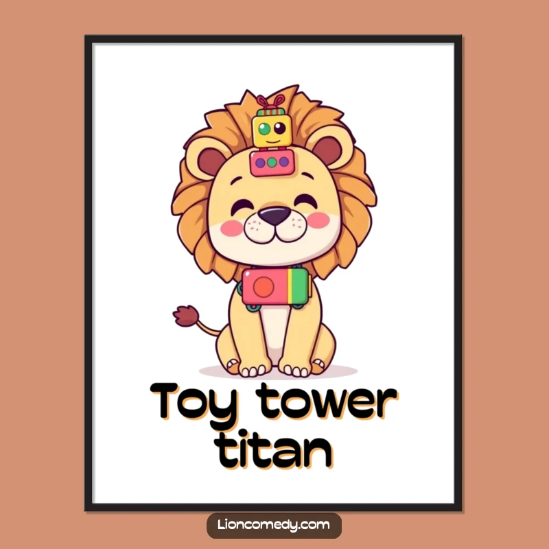 Funny Kawaii Lion Toy Stack Print, Instant Playful Balance for Your Space