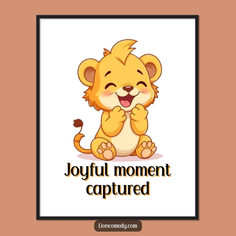 Funny Lion Cub Clap Digital Art Print - Printable Joyful Wall Decor Gift