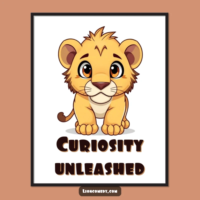 Funny Lion Cub Pouncing Digital Art Print - Printable Curious Wall Decor Gift