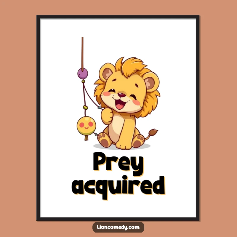 Funny Lion Cub String Toy Digital Art: Instant Playful Decor, Perfect Printable Funny Gift