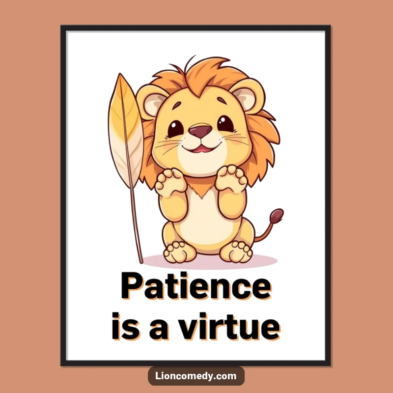 Funny Lion Digital Print: Embrace Joy with a Cub's Feather Pounce Art
