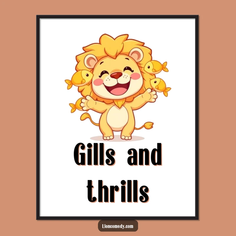 Funny Lion Juggling Fish Digital Art: Instantly Downloadable Laughs, Perfect Funny Gift!