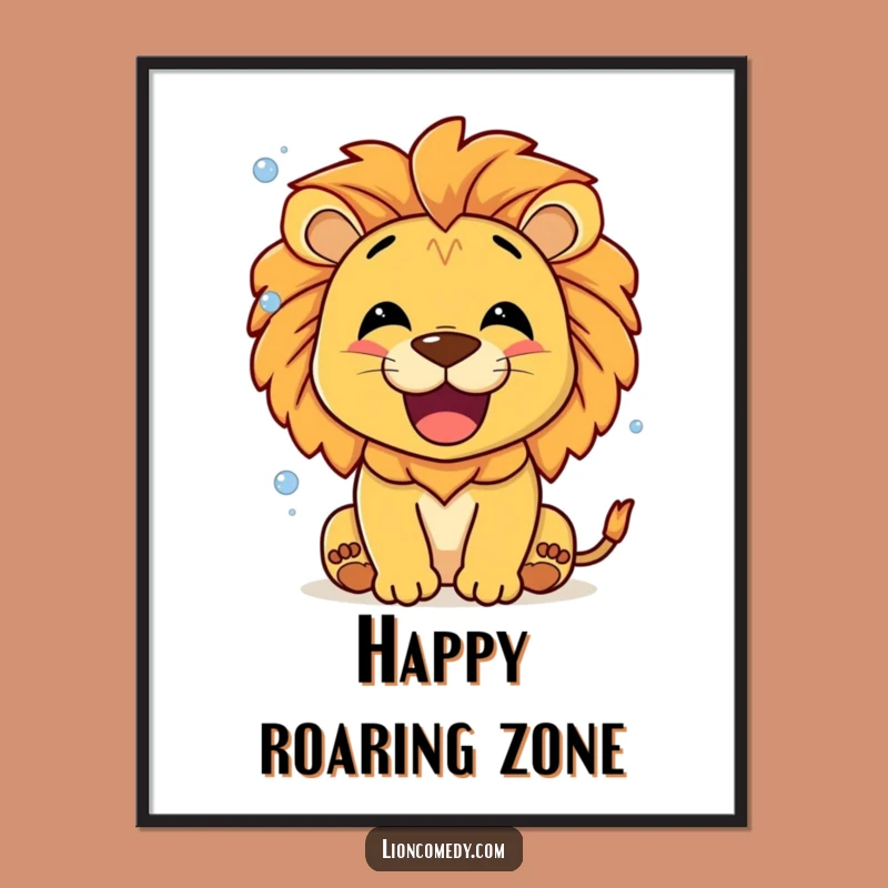 Funny Lion Roaring Bubbles Digital Art - Happy Decor, Perfect Gift