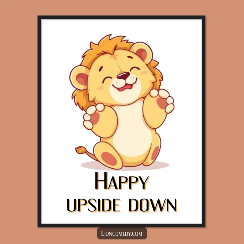Funny Rollover Lion Cub Digital Print: Instant Happy Art