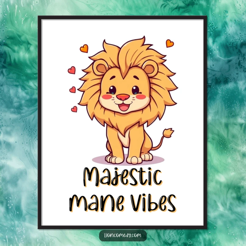 Funny Digital Art of a proud, happy lion artistically juggling its own majestic mane, delivering a humorous and stylish visual statement.