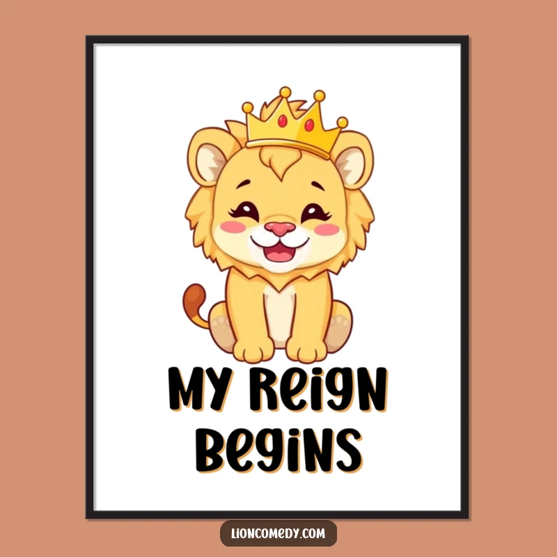 Funny Lion Cub Crown Digital Art Print - Printable Silly Regal Wall Decor Gift
