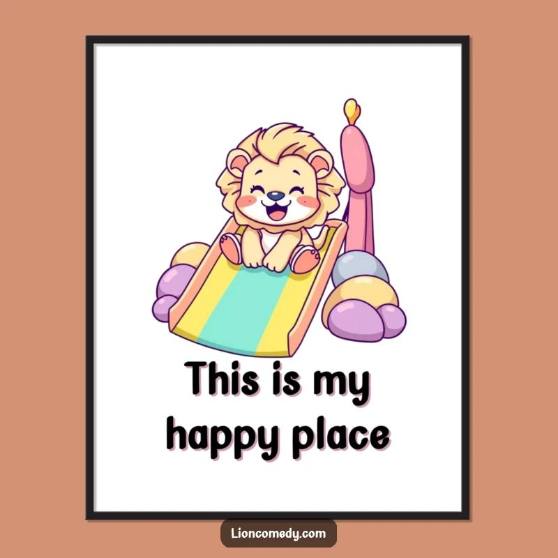 Funny Lion Rainbow Slide Digital Art: Gleeful Tiny Lion Artwork, Instant Joyful Funny Gift!