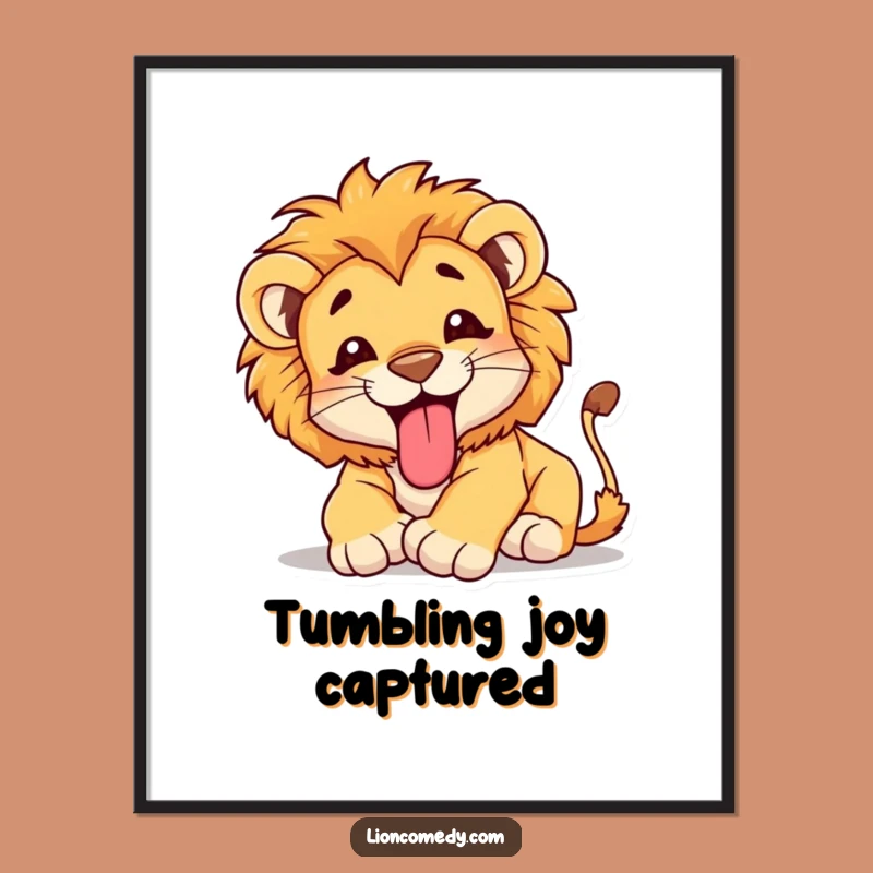 Funny Lion Cub Tumble Digital Art - Happy Cub Print, Hilarious Decor Gift