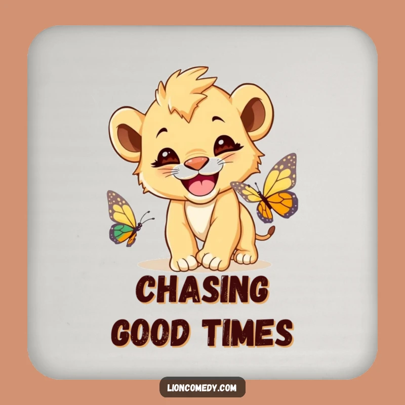 Funny Lion Cub Butterfly Drink Coaster - Protect Surfaces, Fun Gift