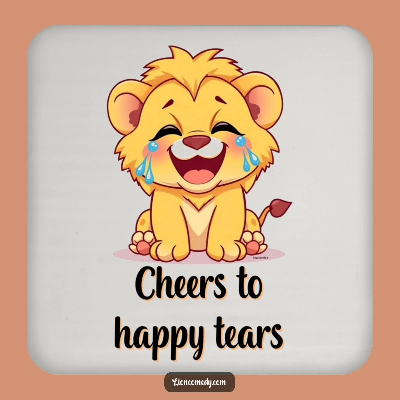 Funny Laughing Lion Cub Tears Coaster: Protect Surfaces with Happy Humor