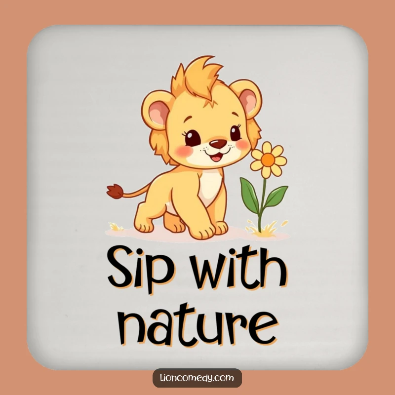 Funny Cub & Flower Coaster - Joyful Leo Table Protector, Hilarious Gift