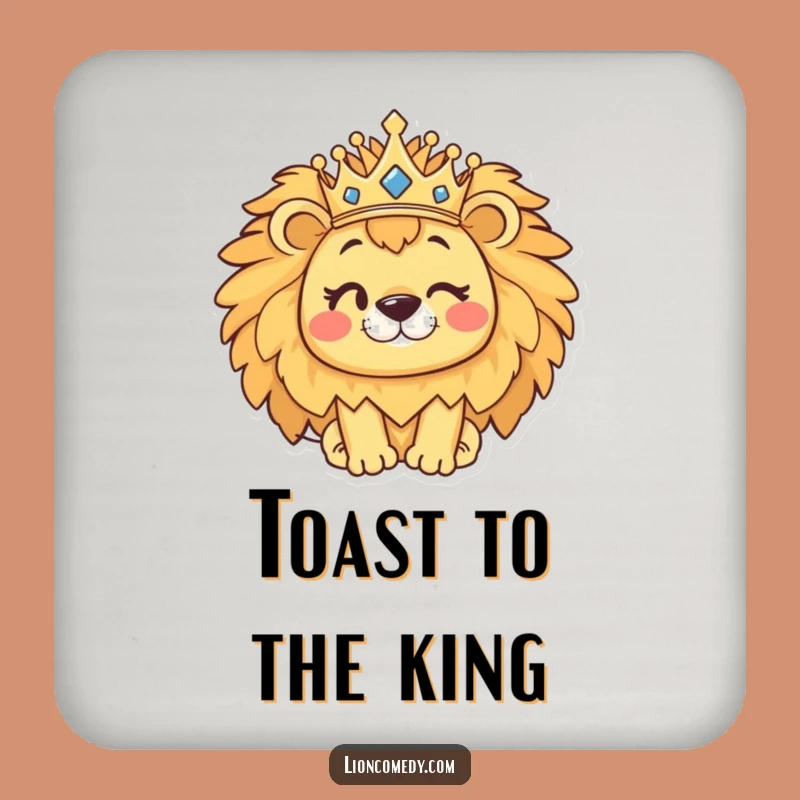 Funny Kawaii Lion Coaster: Winking Crown Lion Drink Coaster, Regal Bar Gift