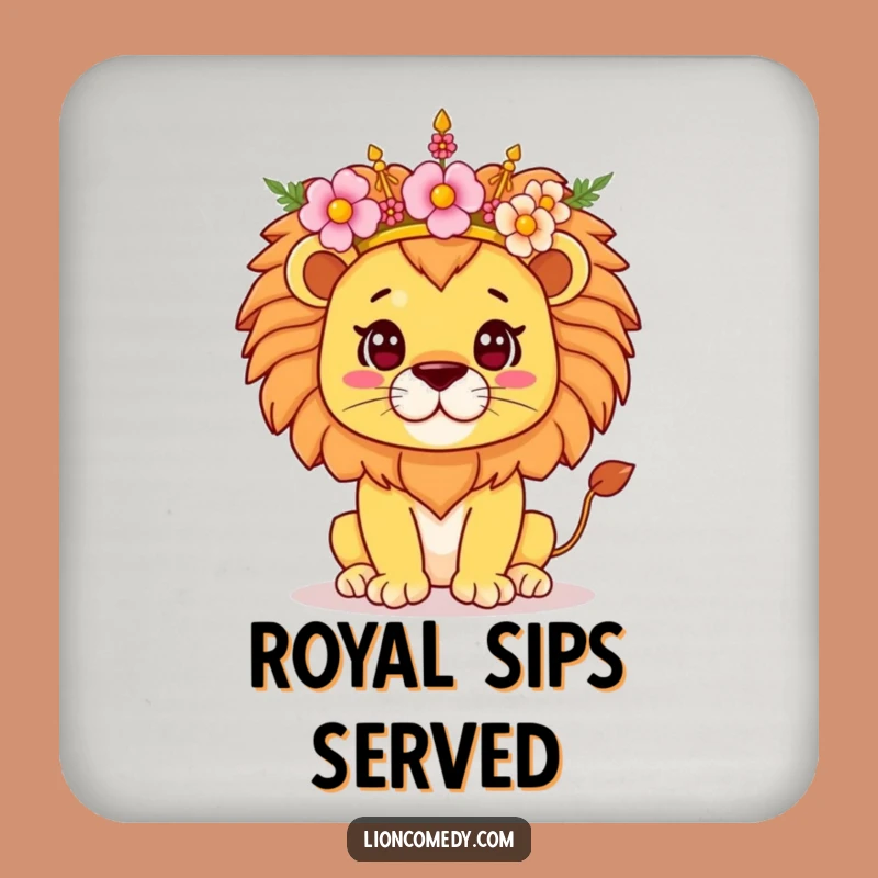 Funny Kawaii Lion Flower Crown Coaster - Protect Surfaces with Pride, Cute Gift