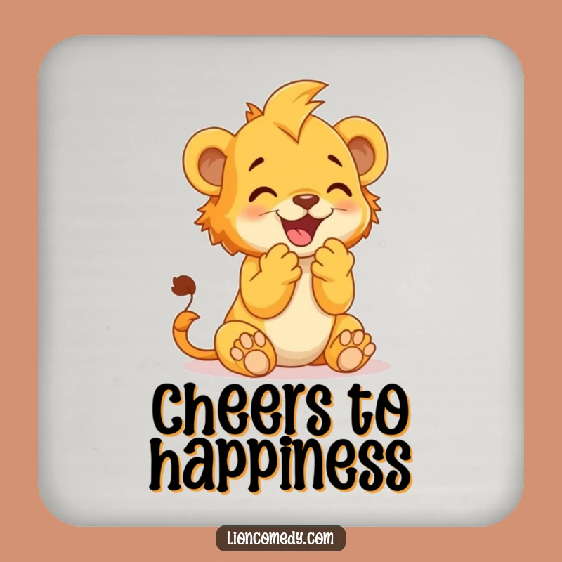 Funny Lion Cub Clap Drink Coaster - Protect Surfaces with Joyful Style