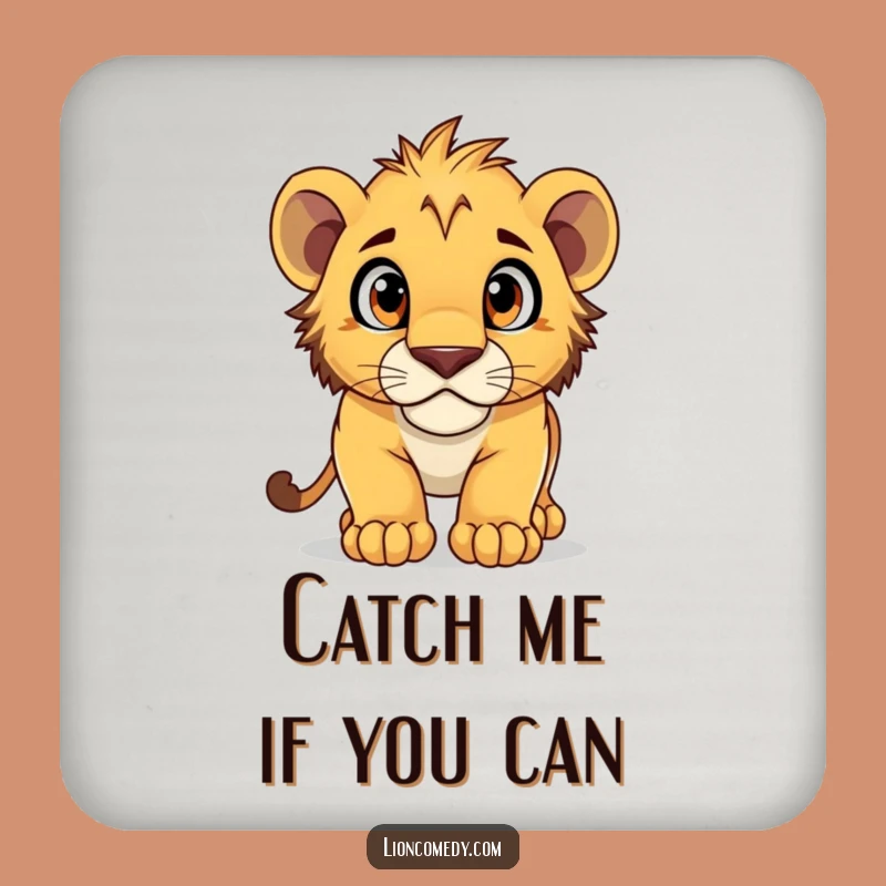 Funny Lion Cub Pouncing Drink Coaster - Protect Surfaces with Curious Style