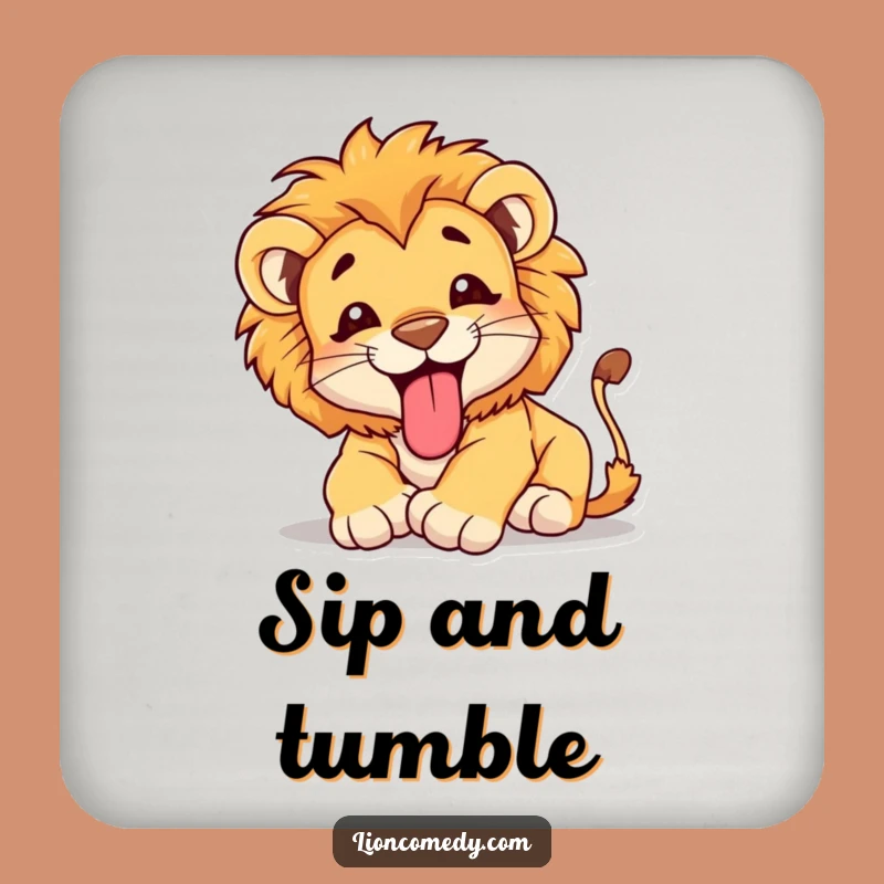 Funny Lion Cub Tumble Coaster - Cute Cub Table Protector, Hilarious Gift
