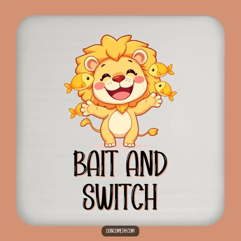 Funny Lion Juggling Fish Coasters: Protect Surfaces with Humor, Ideal Funny Gift Set!