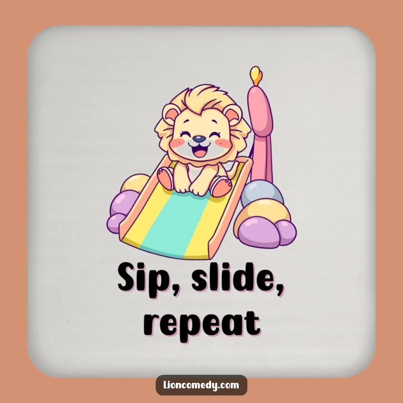 Funny Lion Rainbow Slide Coaster Set: Cheers with a Gleeful Tiny Lion, Protect Surfaces with Humor!