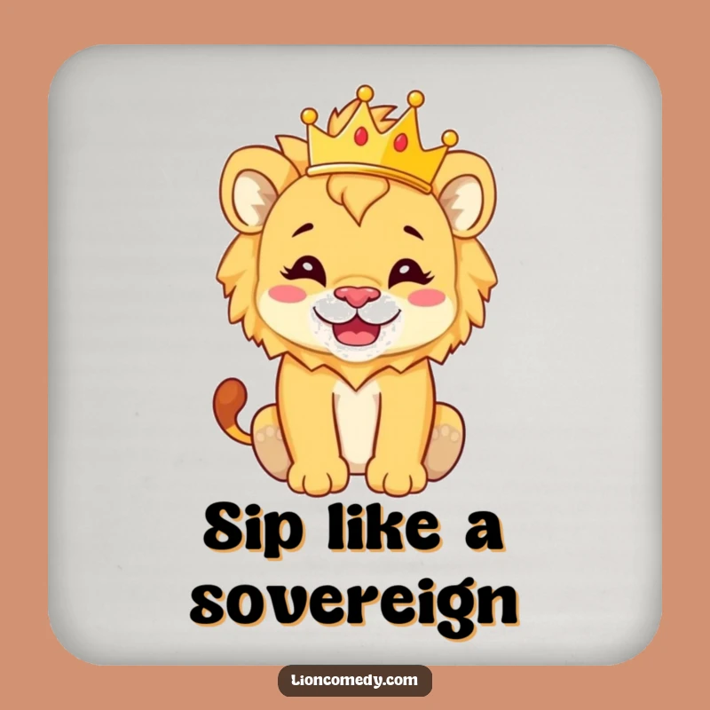 Funny Lion Cub Crown Drink Coaster - Protect Surfaces with Regal Humor
