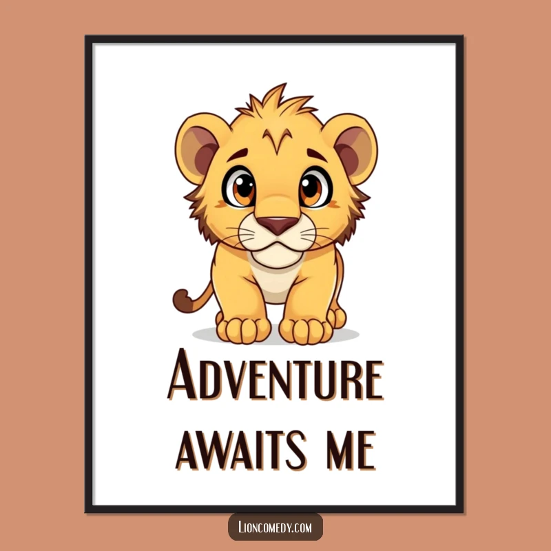 Funny Lion Cub Pouncing Poster - Playful Curious Baby Animal Wall Art Gift