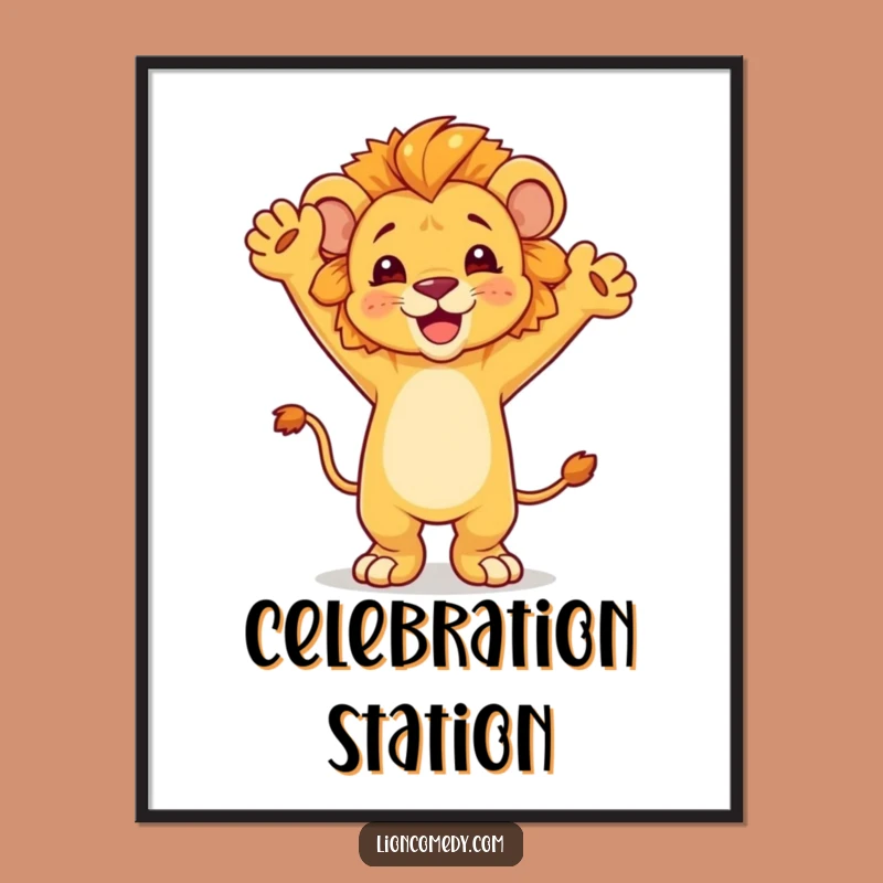 Funny Dancing Lion Cub Poster - Vibrant Celebration Art for Walls