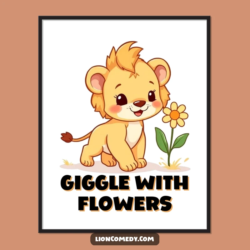 Funny Cub & Flower Poster - Joyful Spring Art, Hilarious Gift Idea for Decor