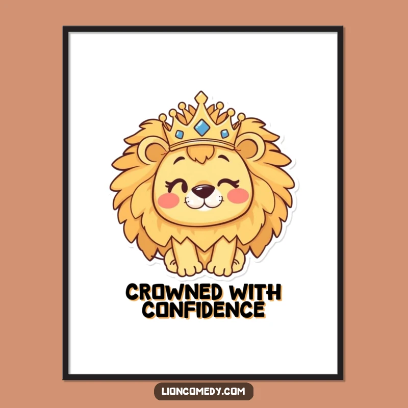Funny Kawaii Lion Poster: Winking Crown Lion Art Print, Regal Decor Gift