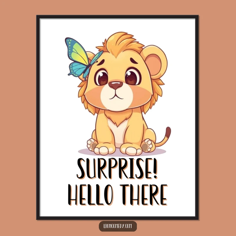 Funny Lion Cub Surprise Poster: Adorable Shocked Cub Art, Gift Idea