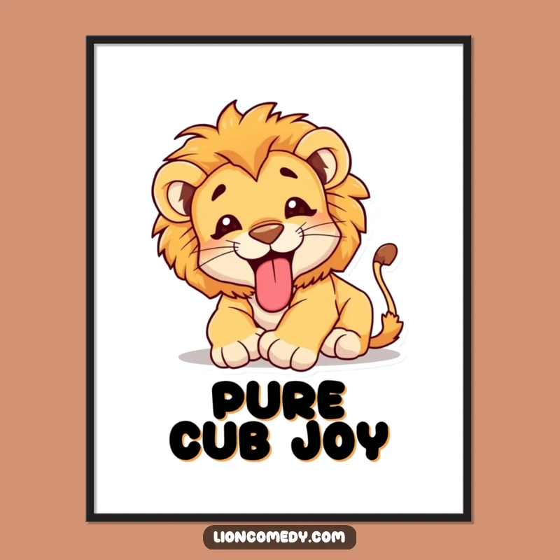 Funny Lion Cub Tumble Poster - Happy Cub Art, Hilarious Gift Idea for Kids