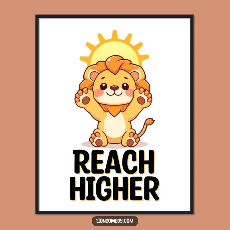 Funny Lion Sun Poster: Kawaii Stretch Art - Quirky Gift