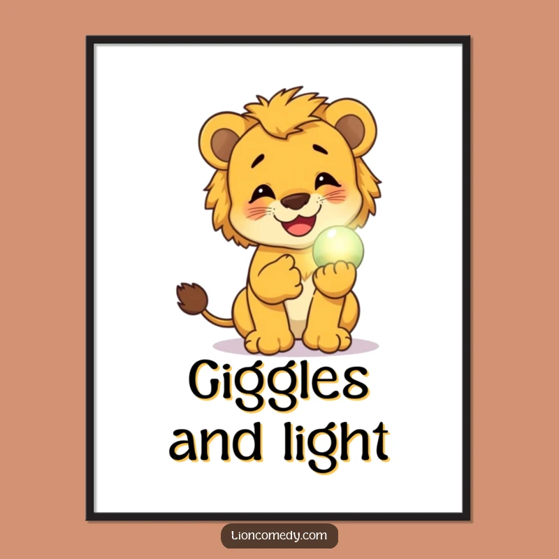Funny Giggling Cub Poster: Magical Orb Art, Instant Joy