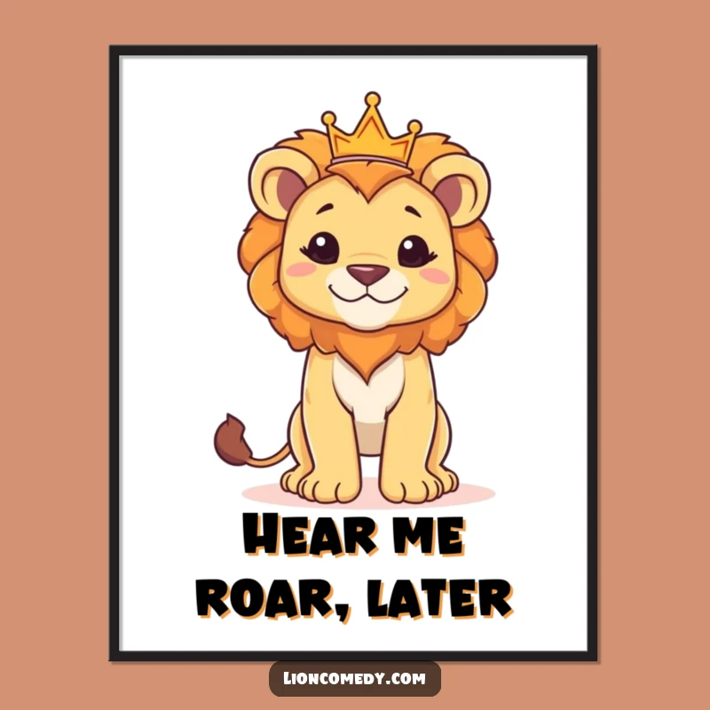 Funny Proud Lion Cub Crown Poster: Royal Wall Art for a Child's Room
