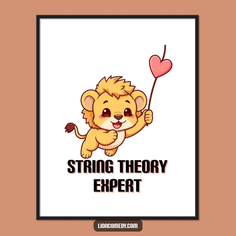 Funny Kawaii Lion Cub Pouncing Poster: Adorable Playful Wall Art Gift