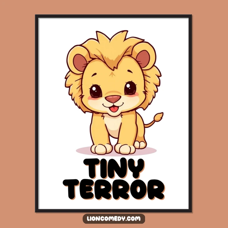 Funny Kawaii Lion Cub Pounce Poster - Cute Baby Animal Wall Art