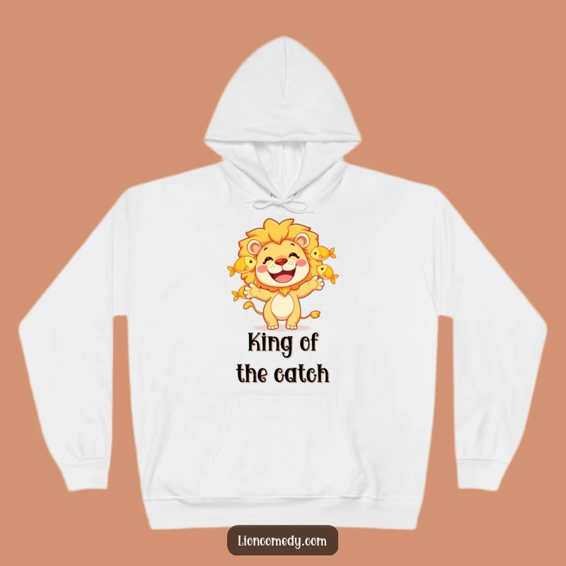 Cozy Funny Lion Juggling Fish Hoodie: Snuggle Up with Humor, Perfect Funny Gift!