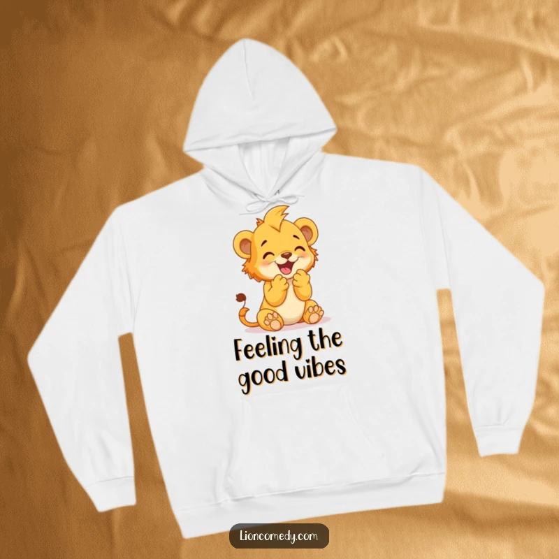 Funny Hoodie featuring a lion cub clapping its paws together in delight, radiating warmth and happiness.