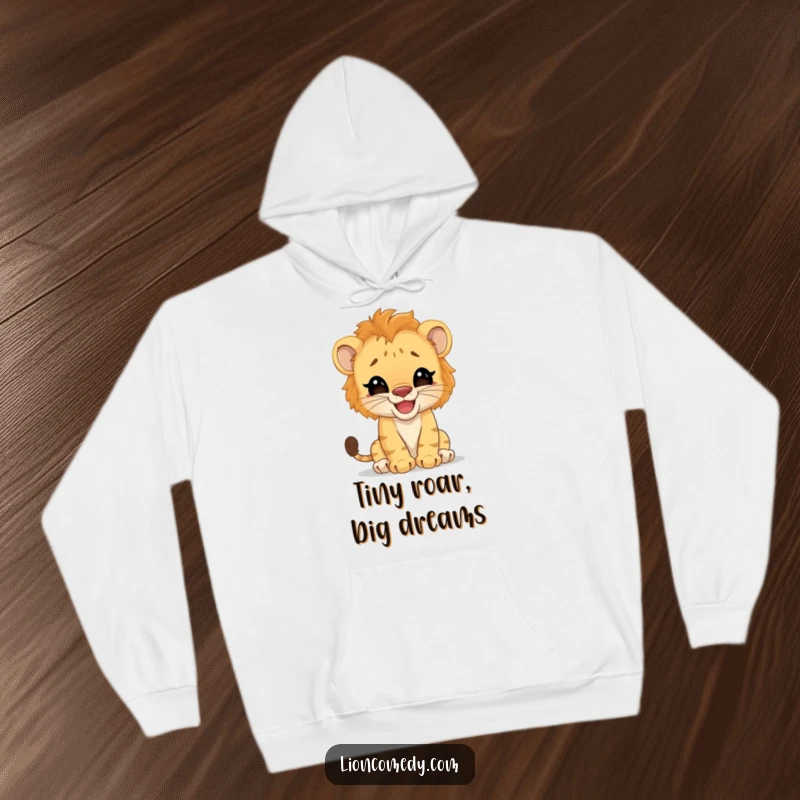 Funny Hoodie: A giggling lion cub comically pretends to be a mighty big cat. A warm and humorous apparel choice.