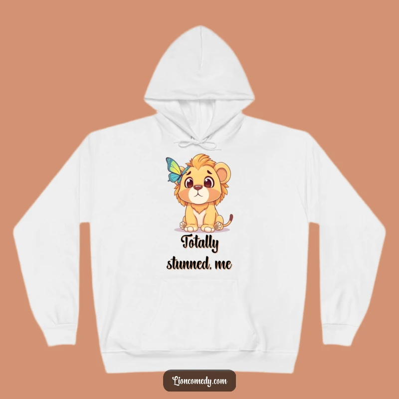 Funny Lion Cub Surprise Hoodie: Cozy, Comical Cub Reacts to Butterfly