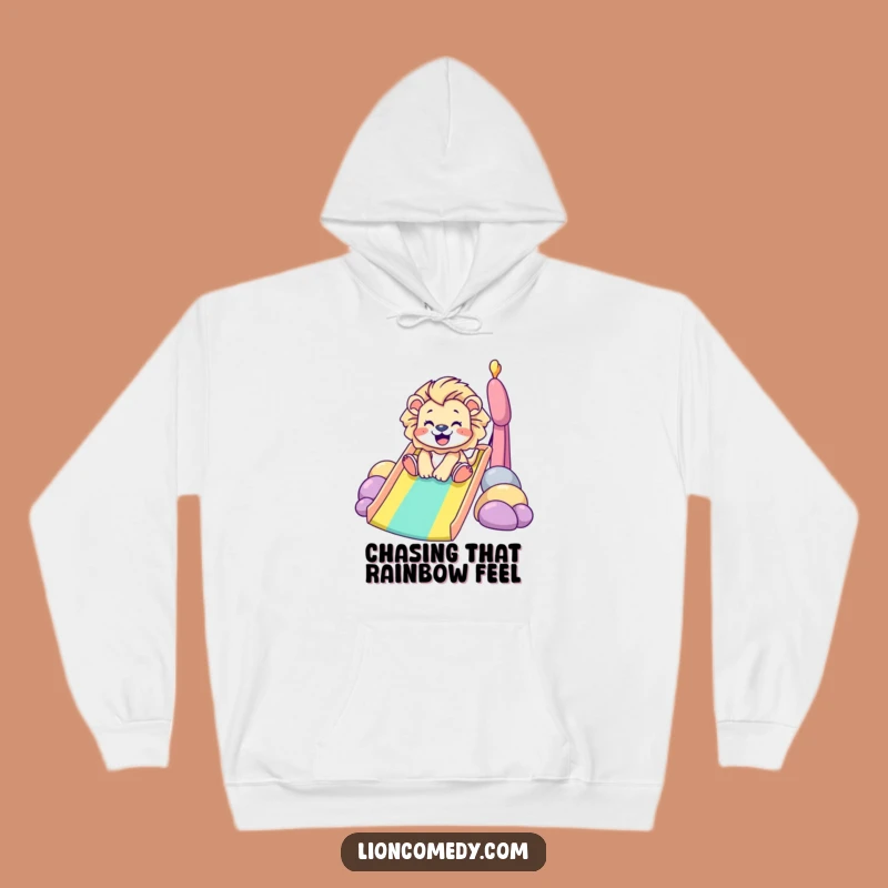 Funny Lion Rainbow Slide Hoodie: Cozy Up with a Gleeful Tiny Lion, Perfect Warm Funny Gift!