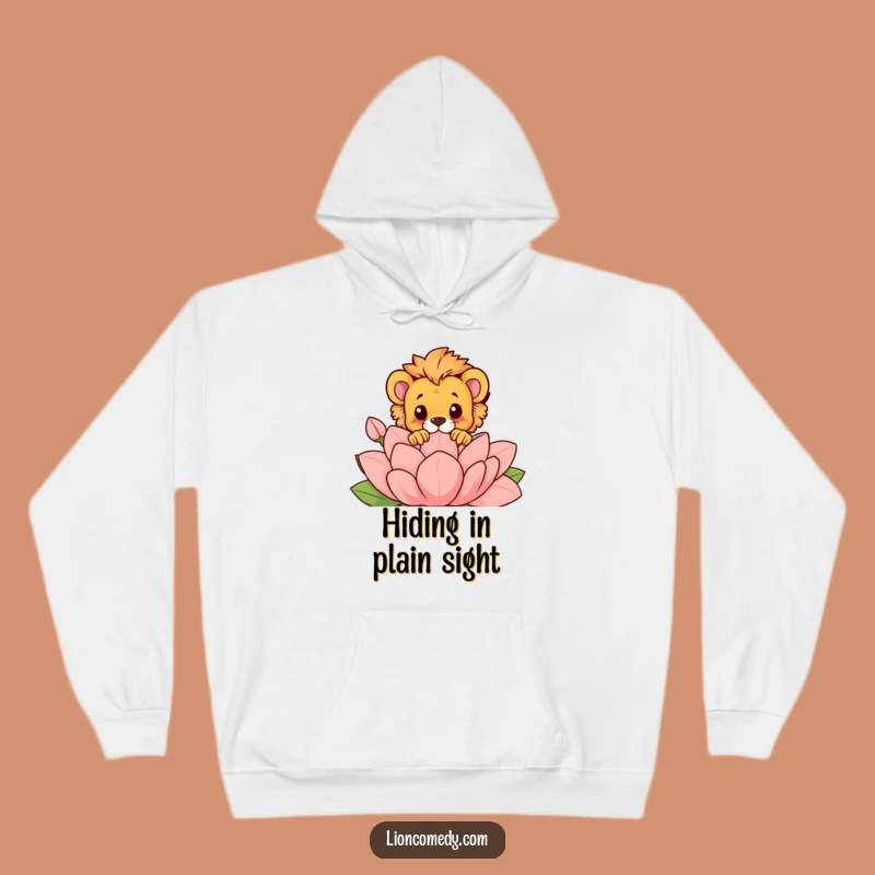 Funny Peek-a-Boo Lion Cub Hoodie: Cozy Cub Over Flower