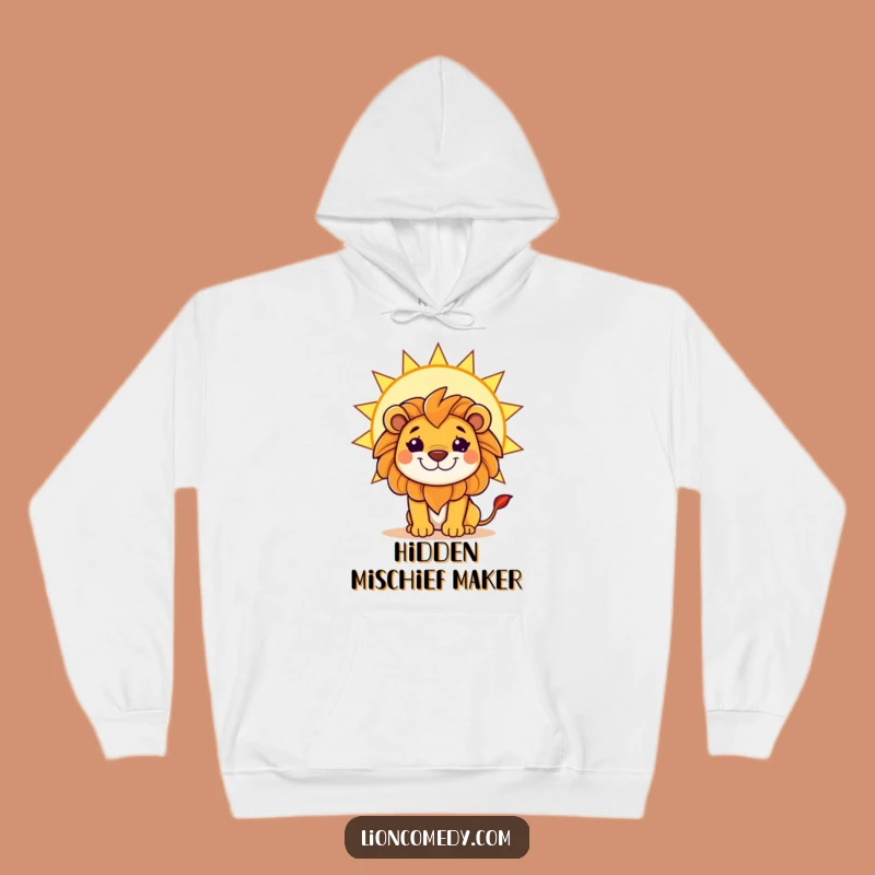 Funny Kawaii Lion Sun Grin Hoodie - Cozy Mischievous Creature Sweatshirt