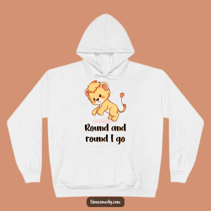Funny Lion Cub Tail Chase Hoodie: Cozy Cartoon Comfort for Playful Days