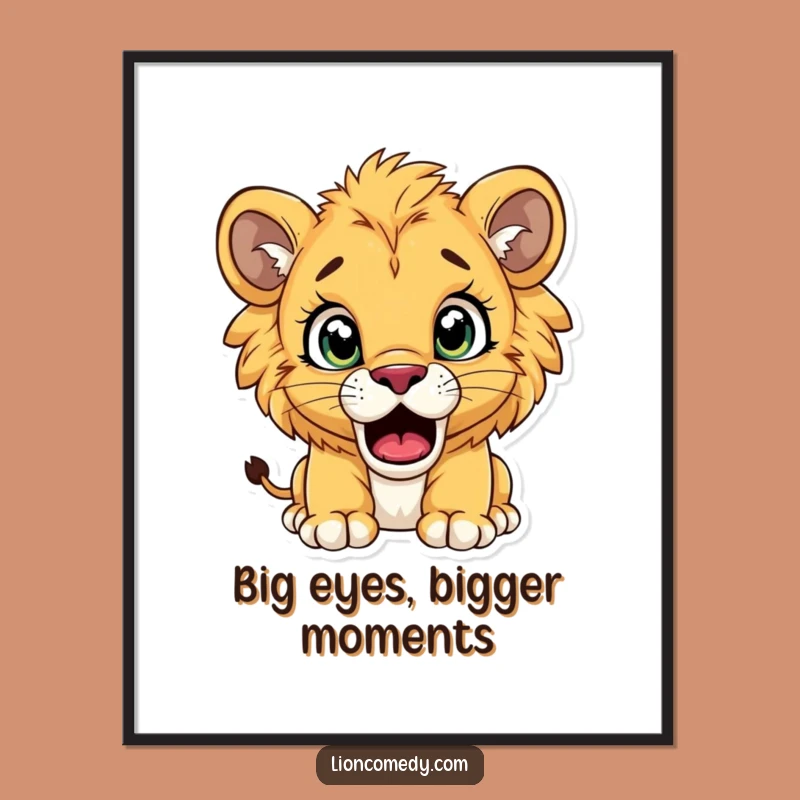 Funny Free Printable Lion Cub Wall Art: Surprise Face - Quirky Downloadable Decor