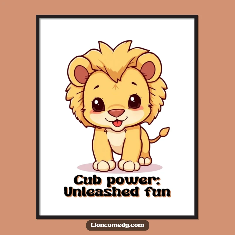 Free Printable Wall Art: Kawaii Lion Cub Pounce - Funny Downloadable Decor!