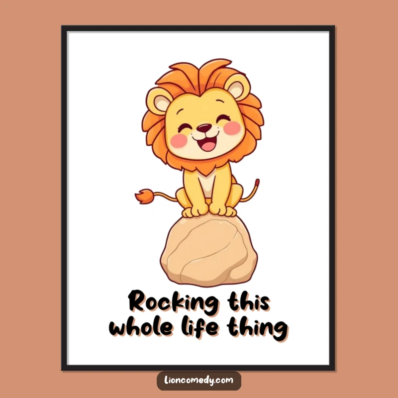 Free Printable Wall Art: Joyful Lion Balancing, Funny Animal Downloadable Decor