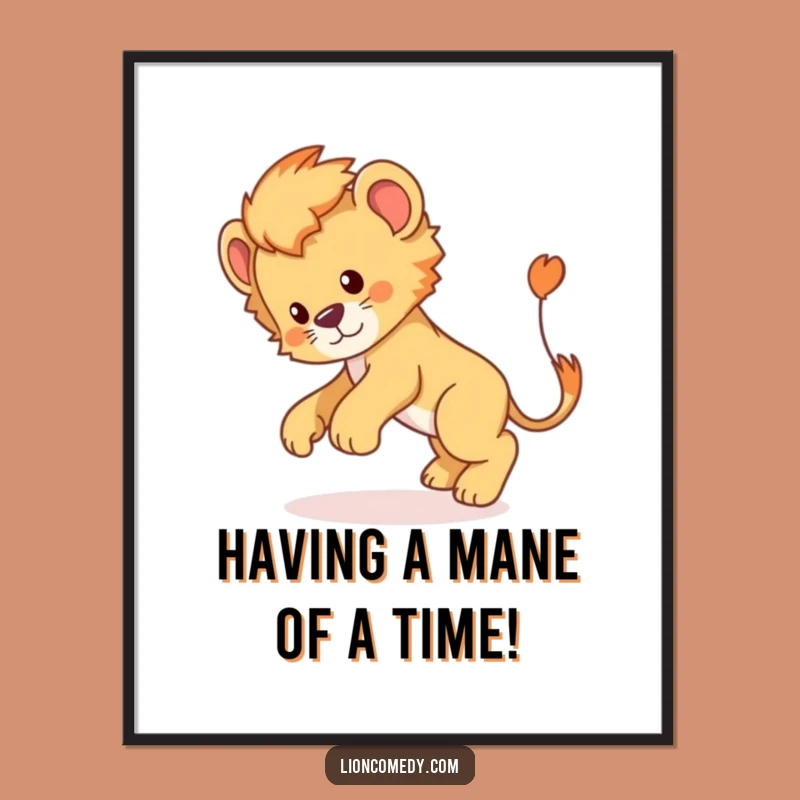 Free Printable Wall Art: Playful Lion Cub Tail Chase for Energetic Downloadable Decor
