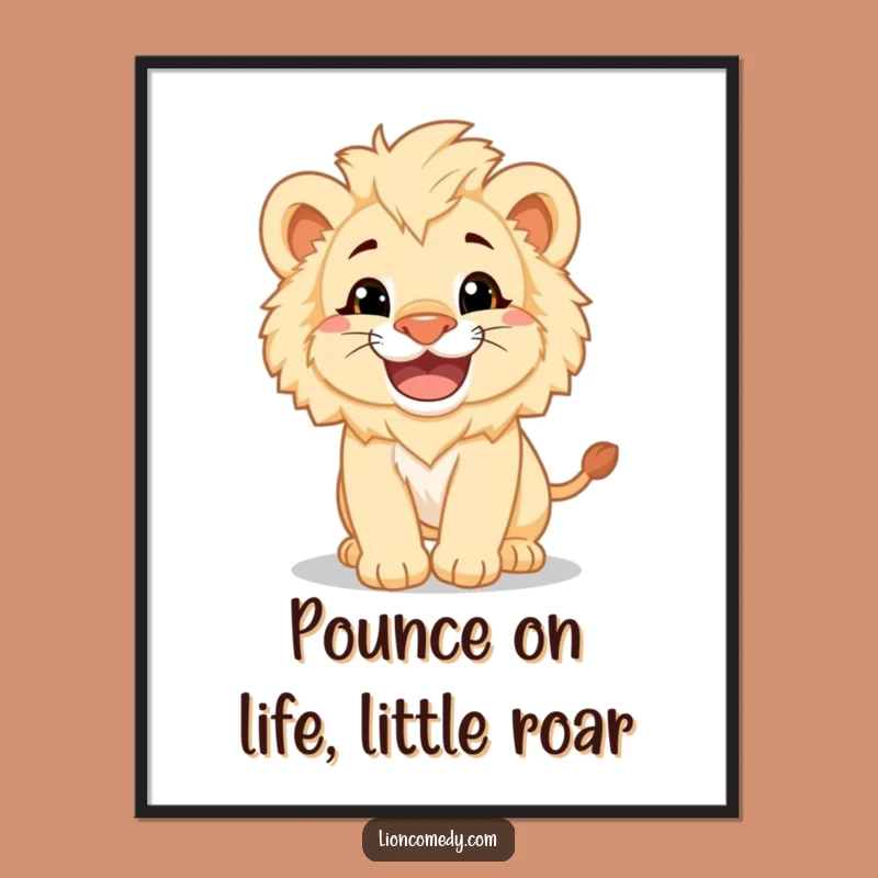Free Printable Wall Art: Pouncing Lion Cub Playfulness, Humorous Downloadable Decor for a Fun Space