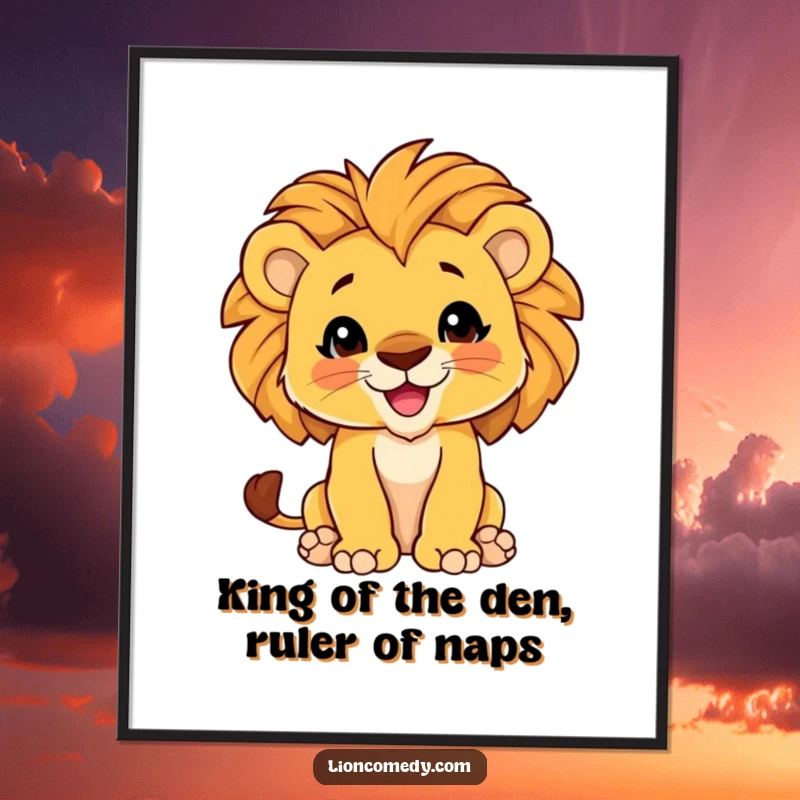 Funny Free Printable Wall Art of a majestic lion cub with a proud chest and a full, fluffy mane, exuding playful confidence.