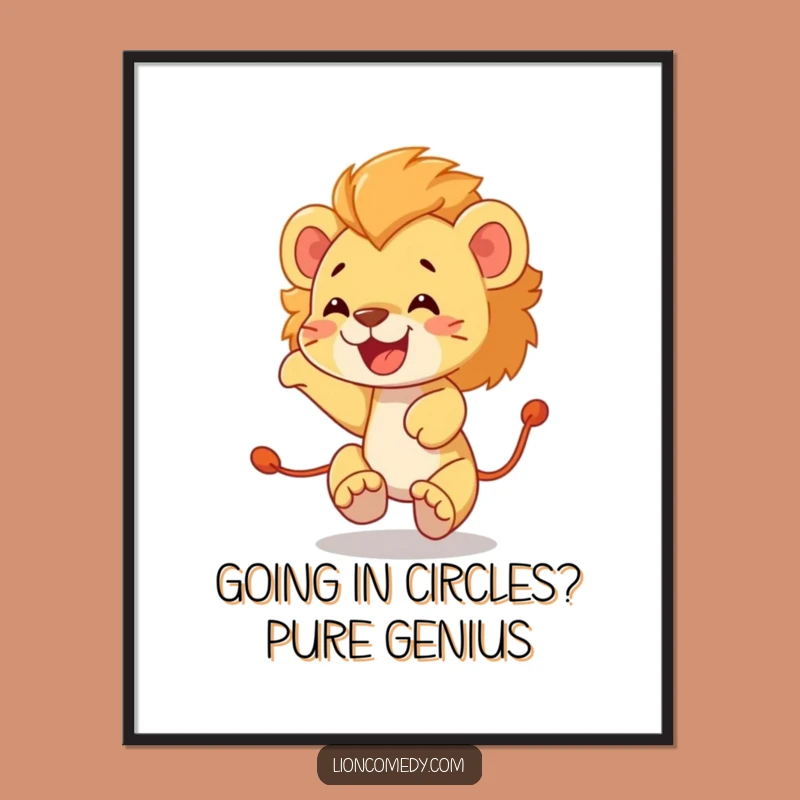 Funny Free Printable Lion Cub Wall Art: Chasing Tail - Hilarious Downloadable Home Decor