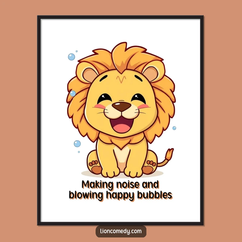 Funny Free Printable Wall Art: Happy Lion Bubbles Roar, Downloadable Decor